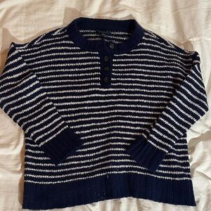 American Eagle Outfitters Navy and White Buttoned Sweater